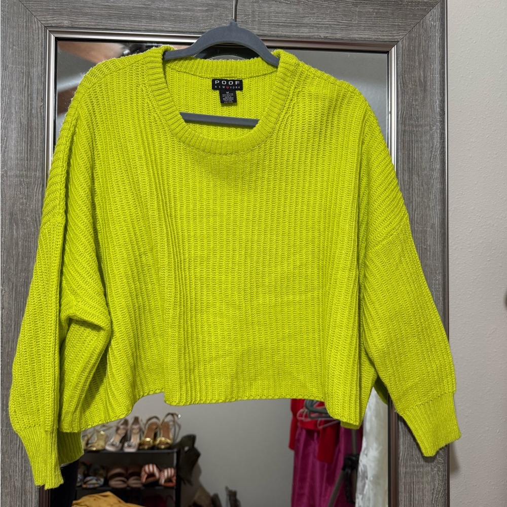 Poof! Women's Vibrant Green Crew Neck Sweater
